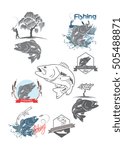 bass fishing icons set