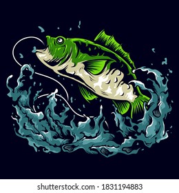 Bass fishing illustration logo design