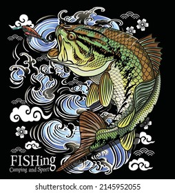 Bass fishing illustration  Vector   Fish graphic Design T shirt  Lake Fisherman  


