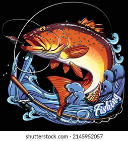 Bass fishing illustration  Vector   Fish graphic Design T shirt  Lake Fisherman  


