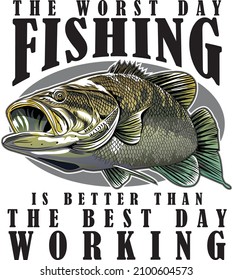 Bass Fishing Illustration  Vector  Water Fish Animals  River Hook
 Graphic