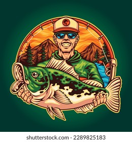 bass fishing largemouth logo illustration for tshirt design, logo, or stickers