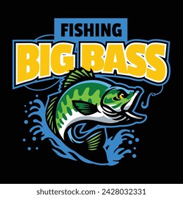 Bass Fishing Logo Jumping Out Water