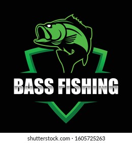 Bass Fishing Logo, A Modern Bass Fish & Shield Logo Vecctor