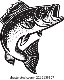 Bass Fishing Logo Monochrome Design Style
