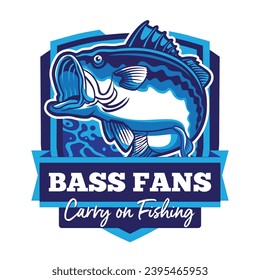 Fishing logo. Bass fish with rod club emblem. Fishing theme vector