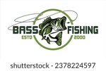 bass fishing logo, unique and fresh bass fish jumping out of the water, suitable for use in community logos, tournaments, identity brands