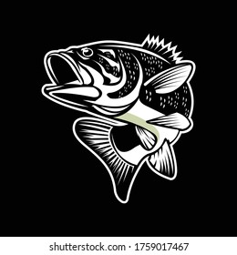 Bass Fishing Logo. Unique and Fresh Bass jumping out of the water. great for your bass fishing activity.