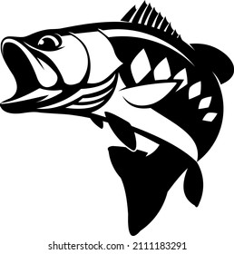 Bass Fishing Logo. Unique and Fresh Bass fish jumping out of the water. Great to use as your bass fishing activity. 