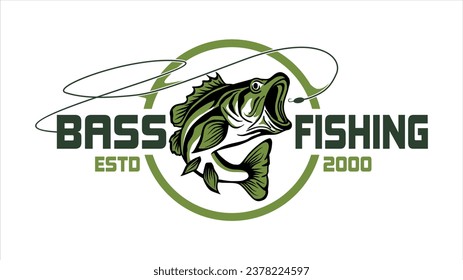 bass fishing logo, unique and fresh bass fish jumping out of the water, suitable for use in community logos, tournaments, identity brands