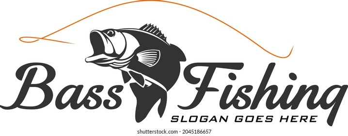 Bass Fishing Logo. Unique largemouth Bass Jumping out of the water. Great to use as your Bass fishing activity. 