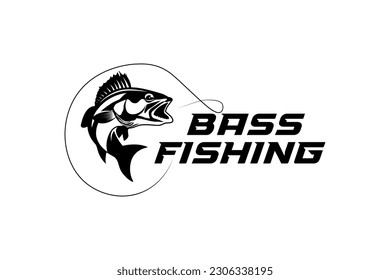 Bass Fishing Logo. Unique largemouth Bass Jumping out of the water. Great to use as your Bass fishing activity.