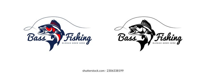 Bass Fishing Logo. Unique largemouth Bass Jumping out of the water. Great to use as your Bass fishing activity.