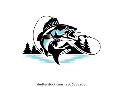 Bass Fishing Logo. Unique largemouth Bass Jumping out of the water. Great to use as your Bass fishing activity.