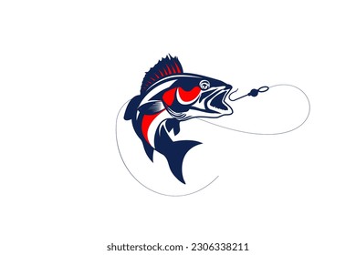 Bass Fishing Logo. Unique largemouth Bass Jumping out of the water. Great to use as your Bass fishing activity.