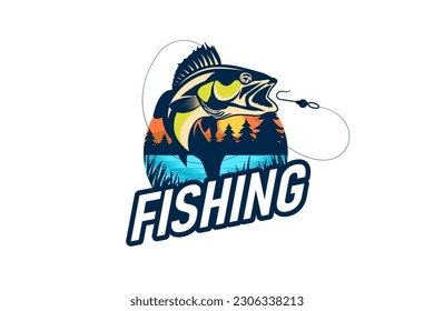 Bass Fishing Logo. Unique largemouth Bass Jumping out of the water. Great to use as your Bass fishing activity.