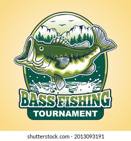 Bass Fishing Tournament Logo Design. Suit for, fit to sport outdoor logo and mascot of large mouth bass fishing.