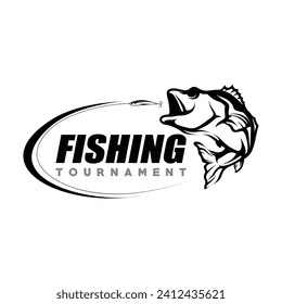 Bass Fishing tournament logo template vector. Bass Fish Jumping Illustration Logo design vector