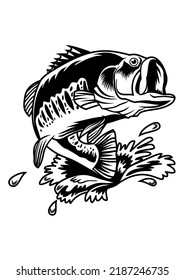 Bass fishing vector line art 