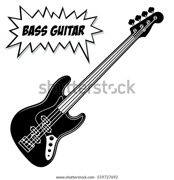 ベースギター4弦 白黒のベクター画像イラスト のベクター画像素材