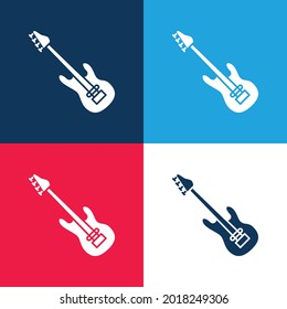 Bass Guitar blue and red four color minimal icon set