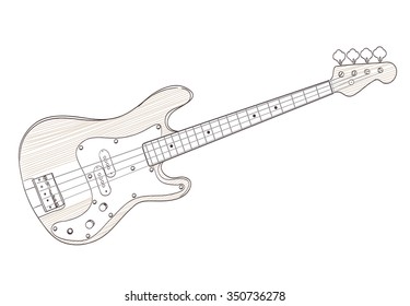 bass guitar drawing on white. vector