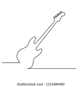 The bass guitar is drawn by a single black line on a white background. One-line drawing. Continuous line. Vector Eps10