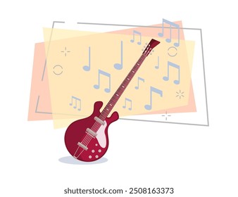 Bass guitar flat illustration. Rock and roll, electric guitar, jazz. Musical instrument concept. Vector illustration can be used for topics like music, leisure, concert