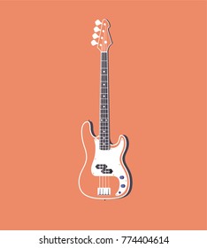 Bass Guitar Flat Vector Icon. Musical Instrument on Background Illustration.