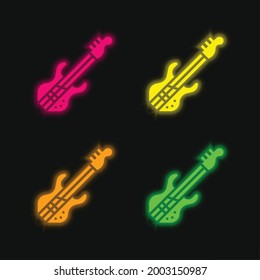 Bass Guitar four color glowing neon vector icon