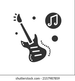  Bass guitar glyph icon. Modern string electric musical instrument with bass amplifier. Classical music. Music from different countries. Filled flat sign. Isolated silhouette vector illustration