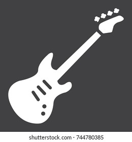 Bass guitar glyph icon, music and instrument, sound sign vector graphics, a solid pattern on a black background, eps 10.