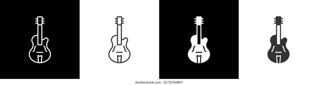 Bass guitar icon. Electric musical instrument symbol. Modern bass guitar icon. Electric bass guitar vector illustration in black white and transparent background. eps10