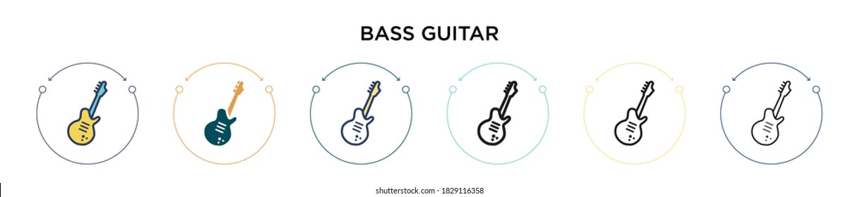 Bass guitar icon in filled, thin line, outline and stroke style. Vector illustration of two colored and black bass guitar vector icons designs can be used for mobile, ui, web