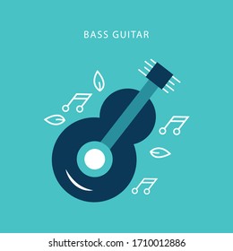 Bass Guitar Icon flat design on blue color