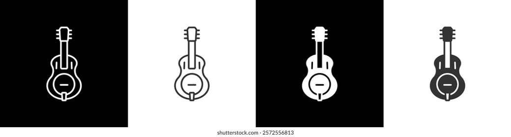 Bass guitar icon set. Acoustic musical instrument symbol. Classic bass guitar icon. Bass guitar vector illustration in black white and transparent background. eps10