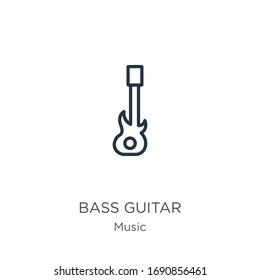 Bass guitar icon. Thin linear bass guitar outline icon isolated on white background from music collection. Line vector sign, symbol for web and mobile