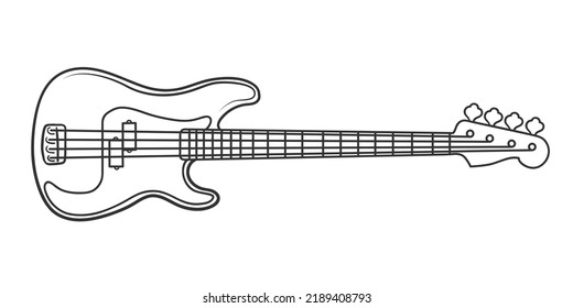 Bass guitar illustration in linear black and white style.