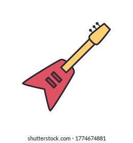 bass guitar instrument line and fill style icon design, Music sound melody song musical art and composition theme Vector illustration