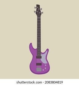 Bass guitar isolated. Vector cartoon flat illustration. Musical instrument icon.