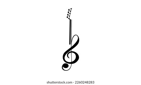 Bass guitar like G-clef shape Staff treble clef notes musician concept vector isolated on transparent background. Illustration of guitar music sound, jazz, classical music.