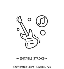 Bass guitar line icon. Modern stringed electric musical instrument with a bass amplifier. Classical, ethnic and contemporary music.Music from different countries. Isolated editable vector illustration