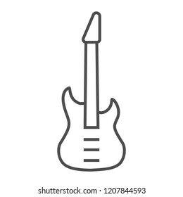 Bass guitar thin line icon, music and string, instrument sign, vector graphics, a linear pattern on a white background, eps 10.