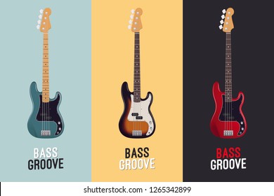 Bass Guitar Vector - 3 colors editable