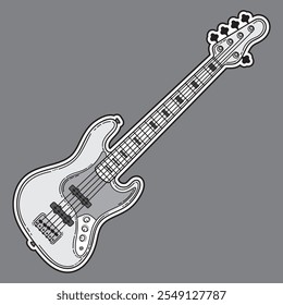 Bass Guitar Vector Image, Electric Guitar Bass Vector Illustration, Musical Instrument Doodle Bass Guitar vector.