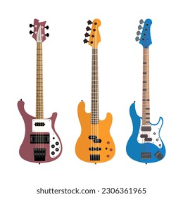 bass guitars vector design brown blue yellow