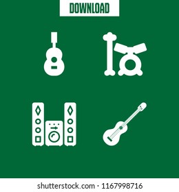bass icon. 4 bass vector set. sound system, drum set, three strings guitar and guitar icons for web and design about bass theme