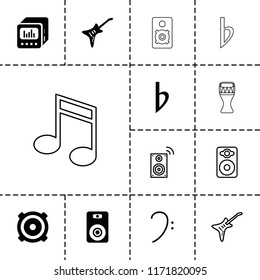 Bass icon. collection of 13 bass filled and outline icons such as speaker, guitar, music loudspeaker, bemol, music note, loudspeaker. editable bass icons for web and mobile.