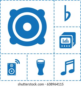 Bass icon. set of 6 bass filled icons such as speaker, loud speaker with equalizer, bemol, drum, music loudspeaker