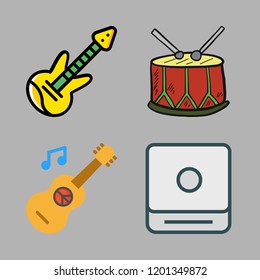 bass icon set. vector set about guitar, electric guitar, drum and cd player icons set.